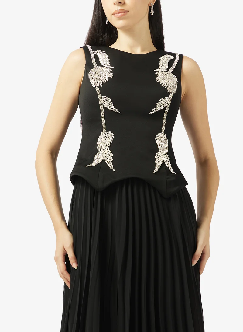 Akadia Fashion  CRYSTAL DETAIL PLISSE CHIFFON DRESS for Women | Best Price UAE